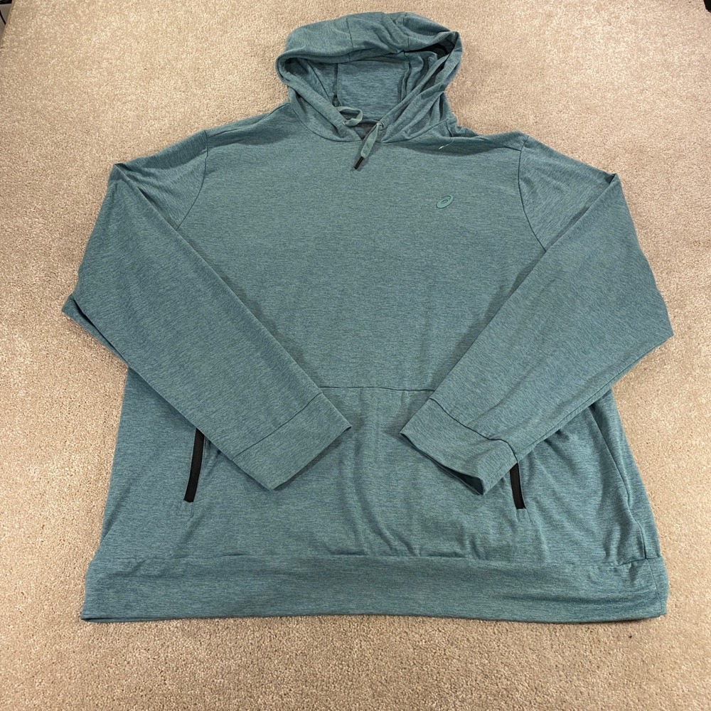 Asics Pullover Hoodie‎ Mens 2XL Blue Lightweight Zipper Pockets Active